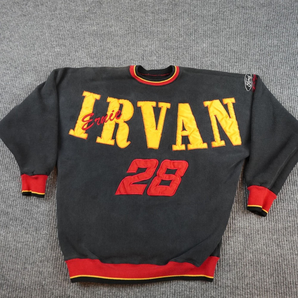 Vintage Ernie Irvan Sweatshirt Mens XL Black NASCAR Ford Racing 28 USA Spellout